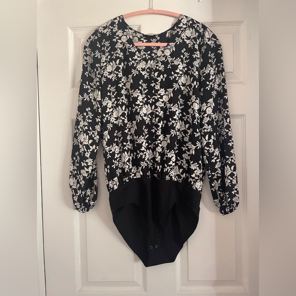 Loft Black & White Bodysuit Blouse, Size S